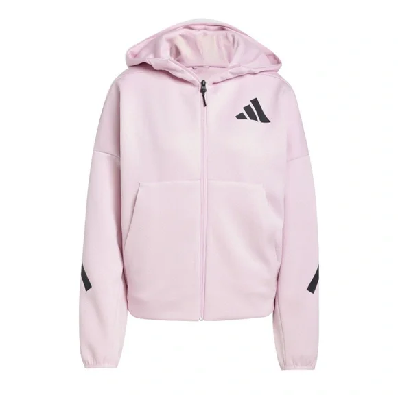 Adidas Womens Z.N.E. Full Zip Light Pink Hoodie with Black Accents - Size L - Picture 5 of 8